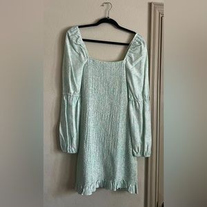 Gianni Bini Disty Mint Tally Smocked Mini Dress Size Medium white & light green